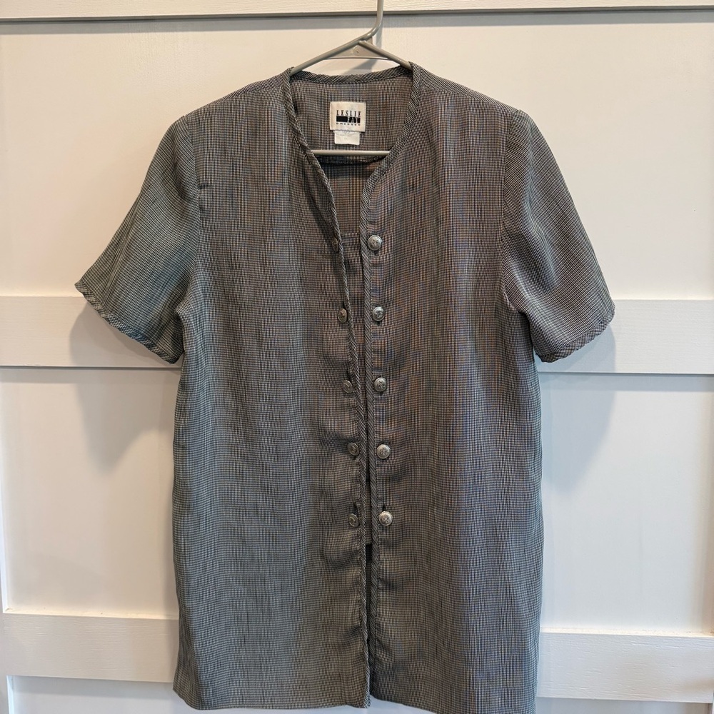 Leslie Fay Black and White Checkered Blouse - Picture 1 of 7